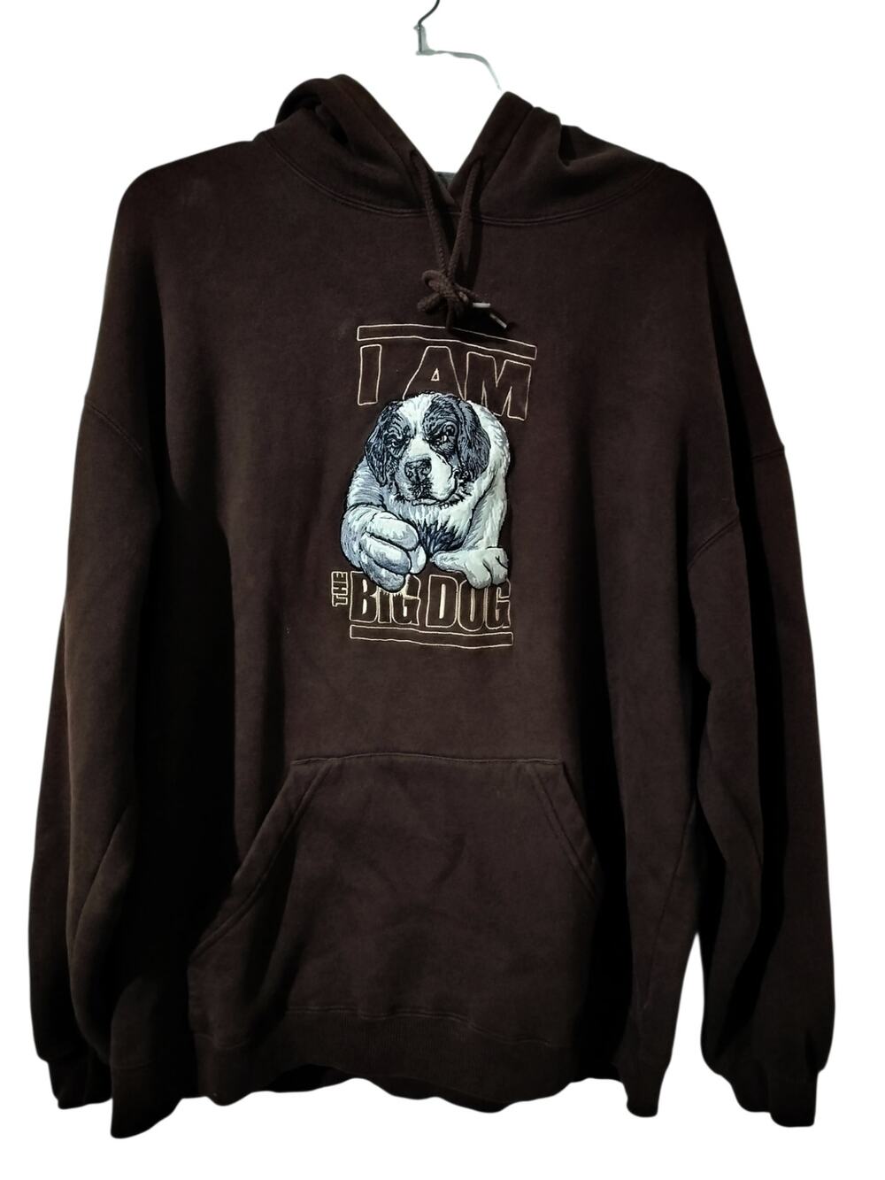 M1310) Vintage I Am the Big Dog Brown Graphic Pullover Hoodie Large